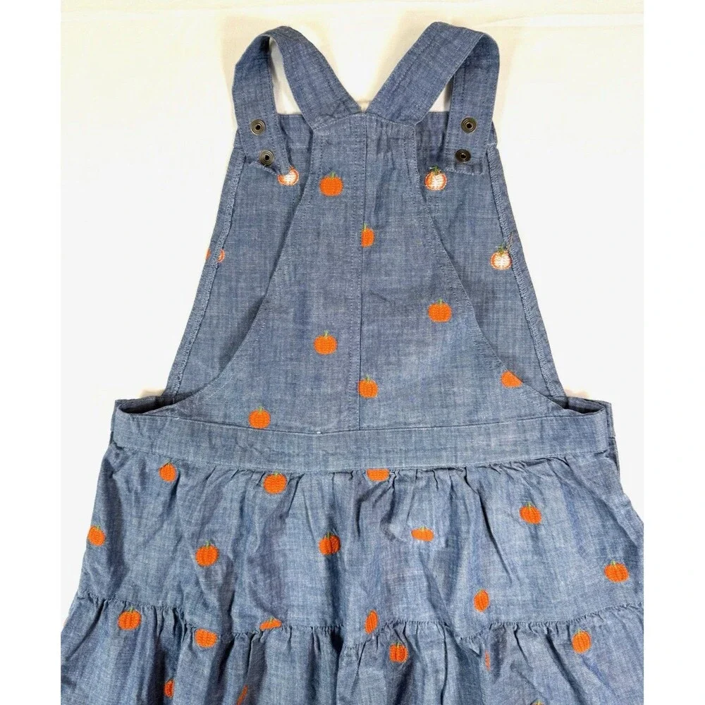 GYMBOREE Girls Chambray Pumpkin Embroidered Tiered Overall Dress 12‎ Cottagecore